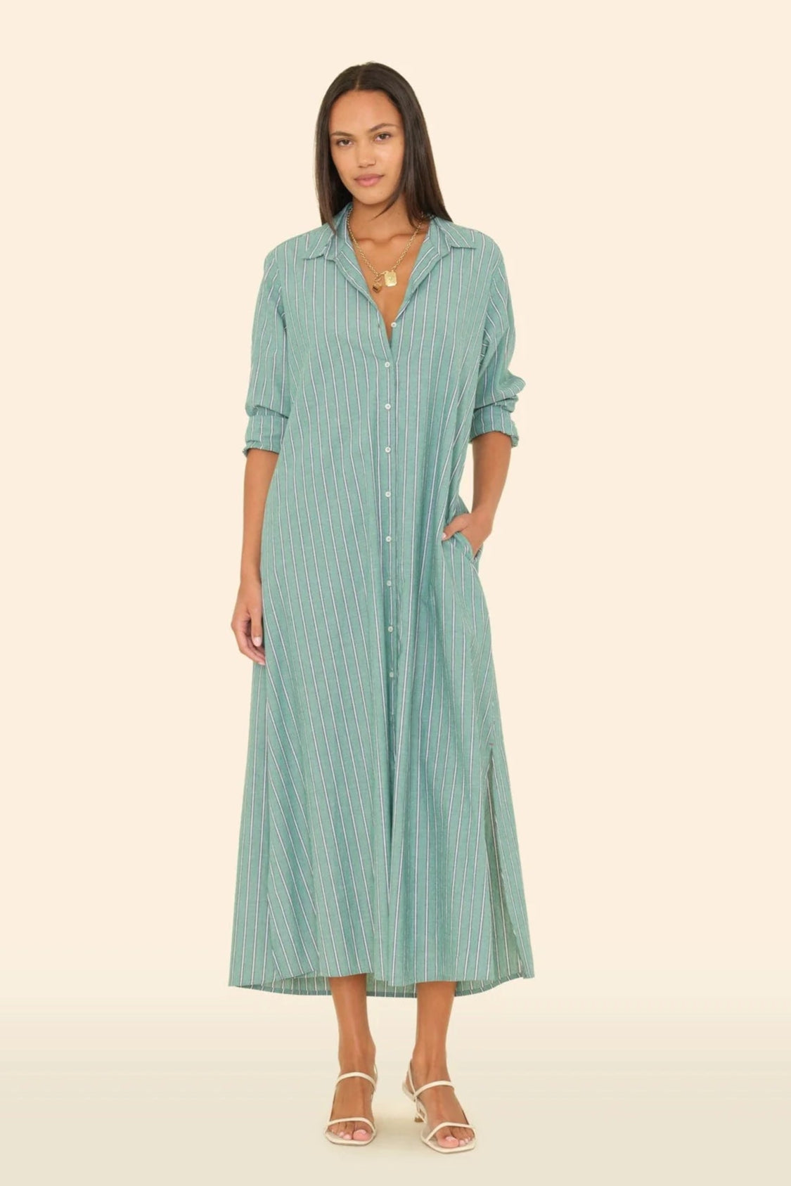 Xírena Boden Maxi Shirt Dress in Cilantro Stripe | Shop Eleanor - Women's Clothing Boutique in Louisville, CO