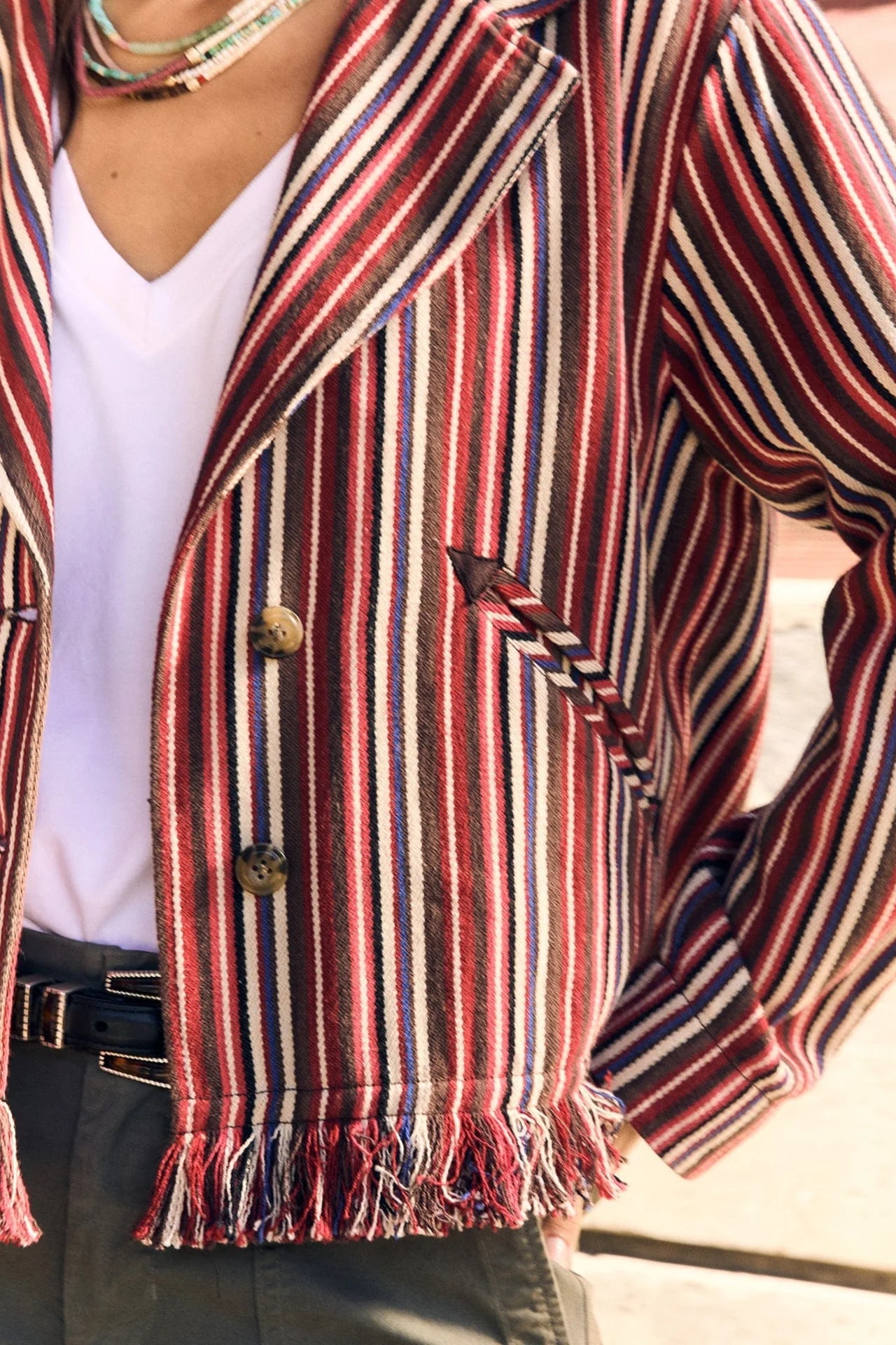 Xírena Garett Striped Bohemian Jacket with Frayed Edges | Shop Eleanor - Women's Clothing Boutique