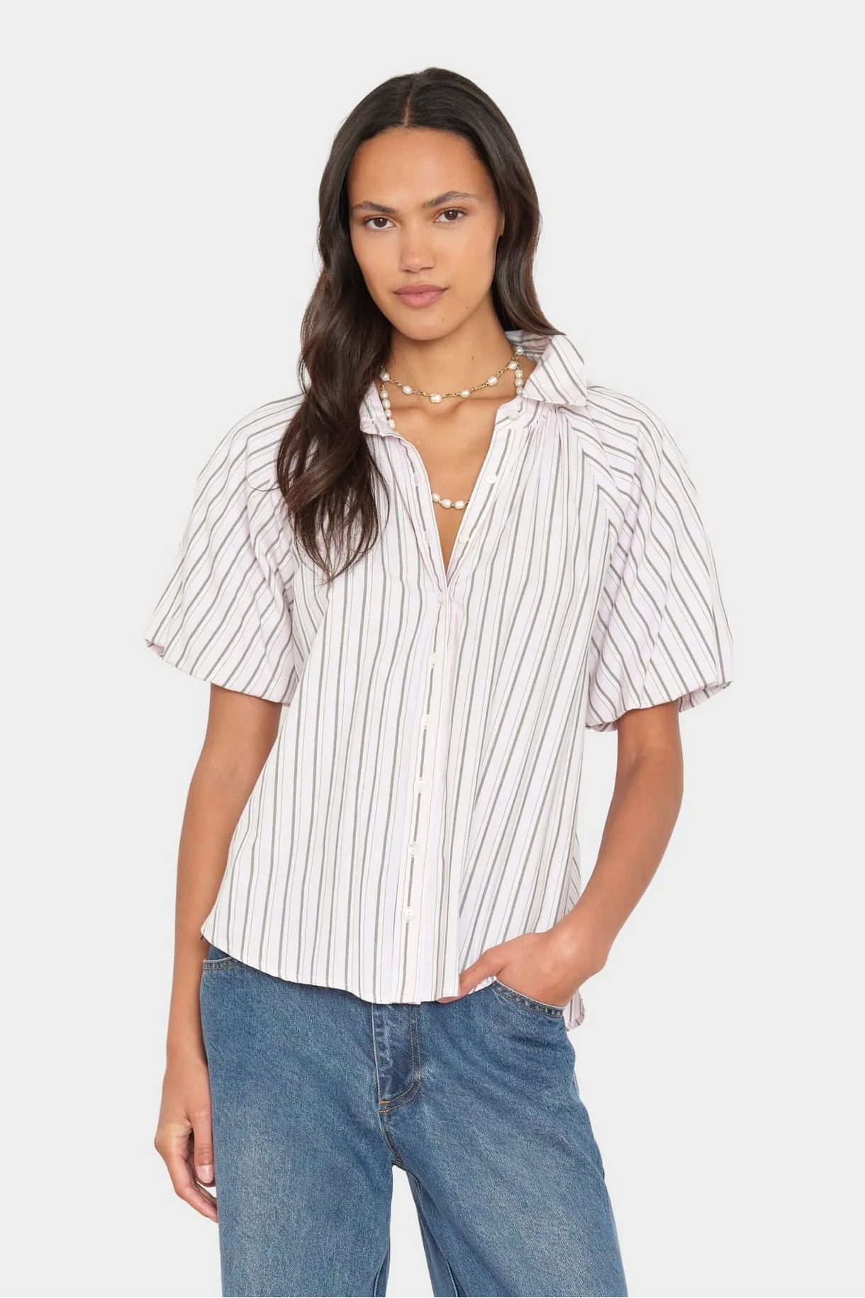 Xirena Lyla Shirt in Matcha Pink Stripe | Shop Eleanor