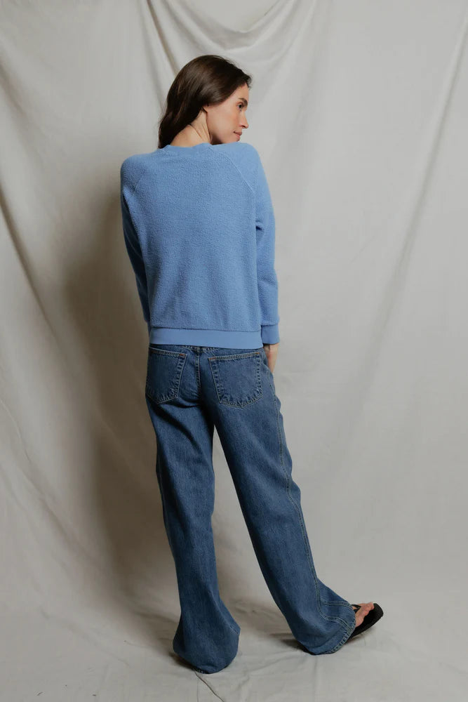 perfect white tee Ziggy Fleece Cotton Crew in Milky Blue | Shop Eleanor